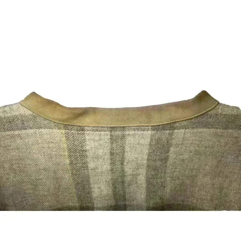 Lauren Ralph Lauren Wool Cashmere Plaid Cape Poncho Suede Trim Gray S/M